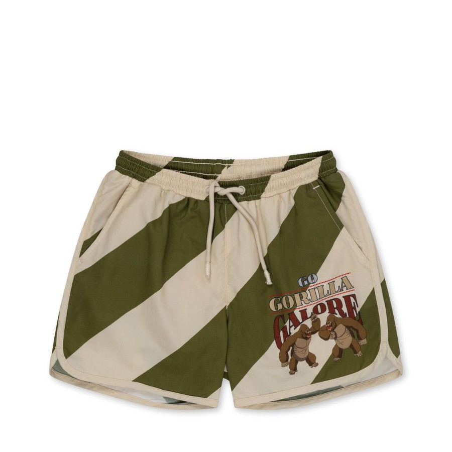 New Konges Slojd Asnou Badeshorts - Dark Olive/Creamy White