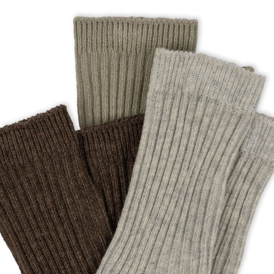 Hot Konges Slojd 3-Pak Ribstrikkede Sokker - Soft Grey/Ment/Brown